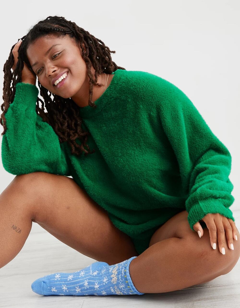 NWOT Aerie Flurry Crew Sweater in Green Alpine Size Small